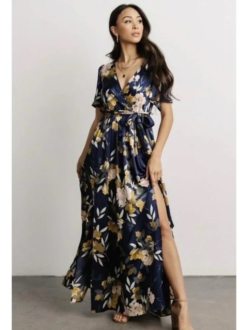 Baltic Born Sicily Satin Maxi Dress Size M Black Floral